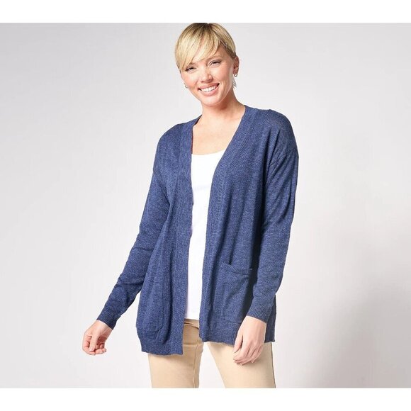 Denim & Co. By the Beach Sweater Cardigan with Pockets Navy,Medium - Picture 1 of 1